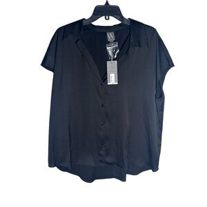 Worthington Women's Black Button-Down Short Sleeve Top Blouse Shirt Size‎ XL NEW